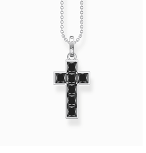 Necklace cross with black stones silver