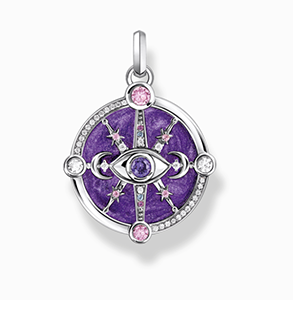 Silver pendant with violet cold enamel and colourful stones