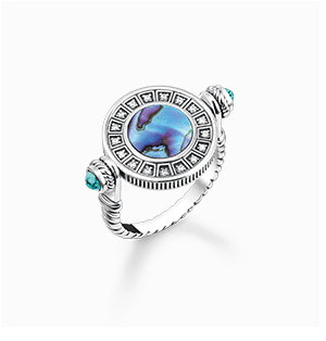 Ring rotatable with abalone mother-of-pearl silver