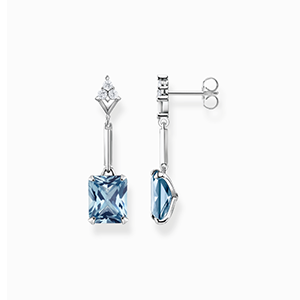 Earrings with aquamarine-coloured and white stones silver