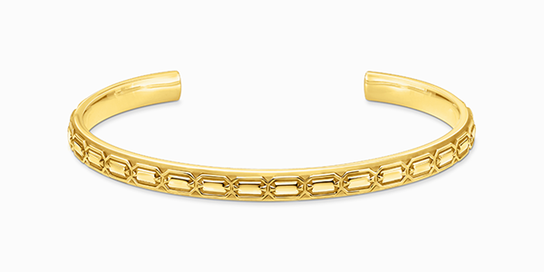 Yellow-gold plated slim bangle with crocodile detailing