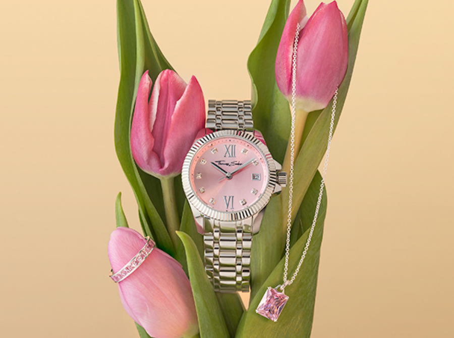 Damenuhr Divine Pink mit weißen Steinen silberfarben