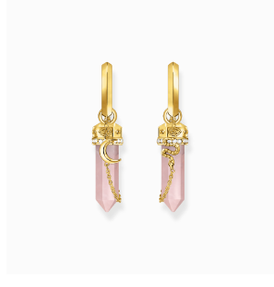 Gold-plated hexagonal hoop earring with rose quartz