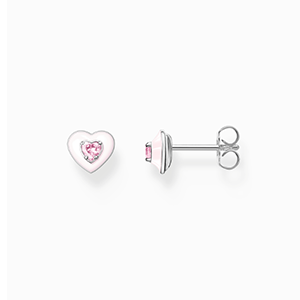 Ear studs heart with pink stones silver