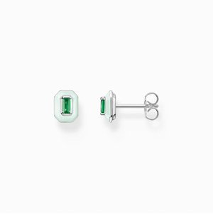 Earstud with green stone silver