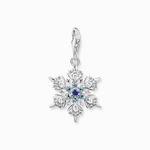 Charm pendant snowflake with blue stones silver