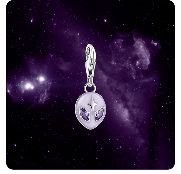 Charm pendant alien with amethyst-coloured zirconia stones silver 
