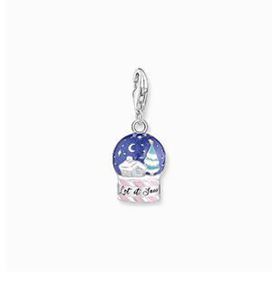 Silver charm pendant snowball with cold enamel