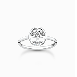 Ring Tree of Love with white stones silver