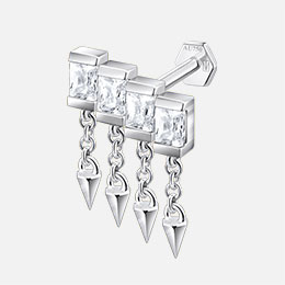 Single Piercing Stud Four Bezels Right 12 MM