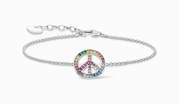 Blackened silver bracelet with peace sign and coloured stones