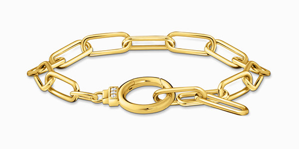 Yellow-gold plated link bracelet with zirconia and ring clasp