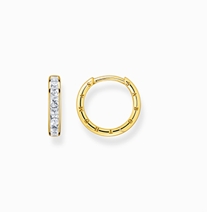 Hoop earrings with white stones pavé gold plated