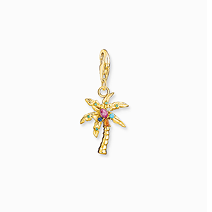 Charm pendant colourful palm tree gold plated