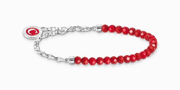 Silver member charm bracelet with red beads