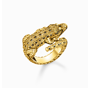 Yellow-gold plated ring with crocodile in 3D-Design