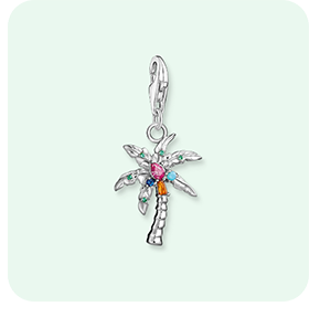 Charm pendant colourful palm tree silver