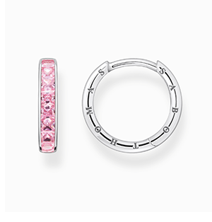 Hoop earrings with pink stones pavé silver