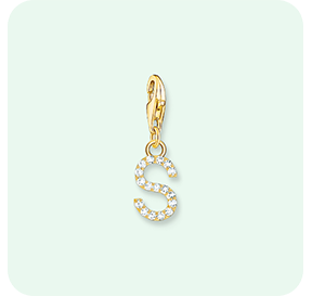 Charm pendant letter S with white stones gold plated