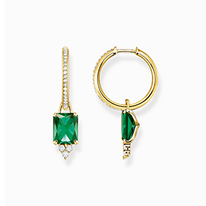 Hoop earrings with green and white stones gold plated