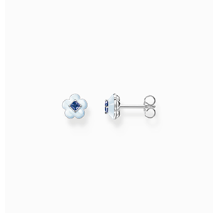 Ear studs flower with blue stone silver