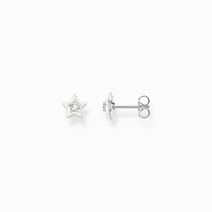 Ear studs with white stones and white cold enamel silver