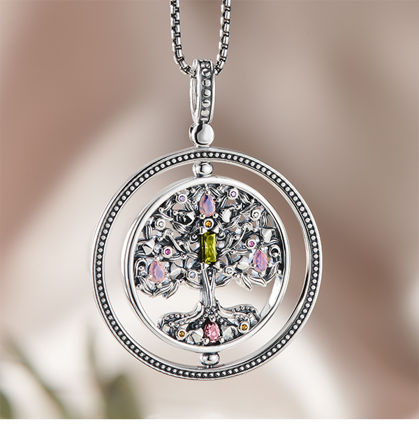 Pendant Tree of Love silver colourful stones