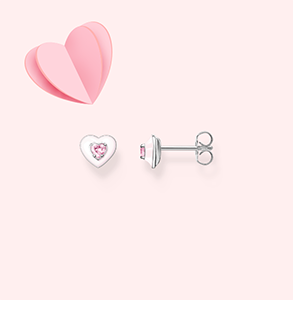 Ear studs heart with pink stones silver