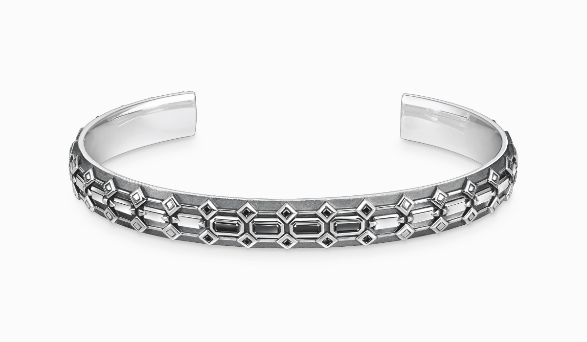 Blackened silver bangle crocodile shell with black stones