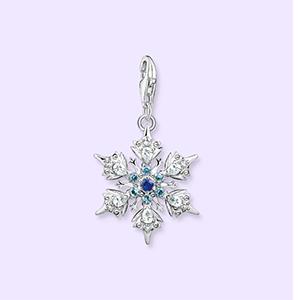 Charm pendant snowflake with blue stones silver