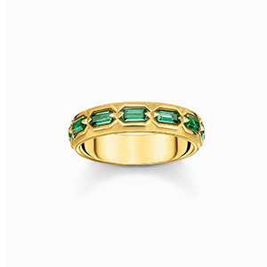 Gold plated ring in crocodile design with green stones