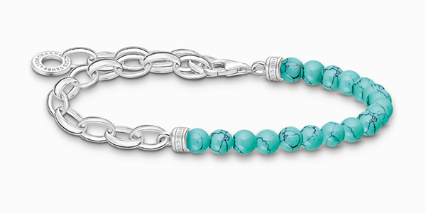 Charm bracelet with turquoise beads silver