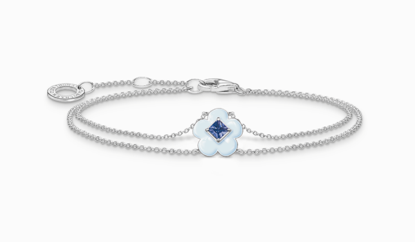 Bracelet flower with blue stone silver