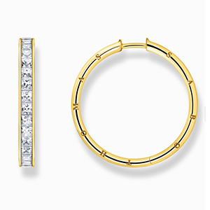 Hoop earrings white stones pavé gold