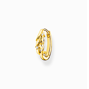 Single hoop earring leaves with white stones gold