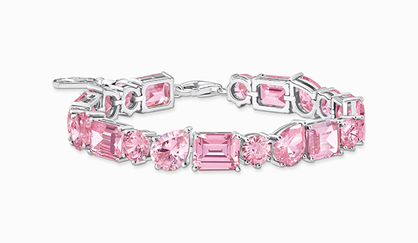 Silver tennis bracelet with 20 pink zirconia stones