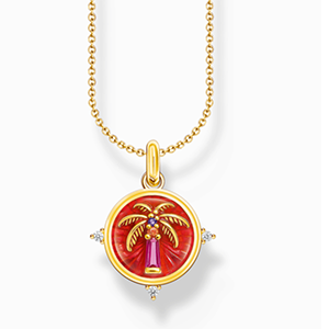 Gold-plated necklace with palm tree pendant and colourful stones