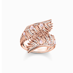 Ring phoenix wing with pink stones rose gold