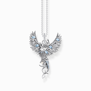 Silver necklace with Phoenix pendant and various colourful stones