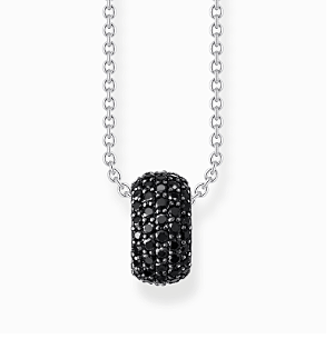 Silver necklace with ring pendant and black zirconia