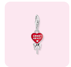 Silver charm pendant with red lollipop-heart