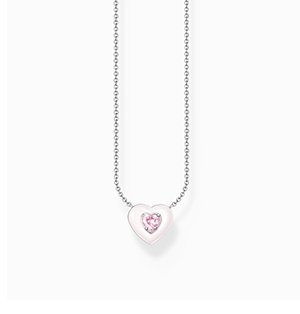 Necklace heart with pink stones silver