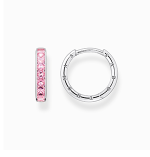 Hoop earrings with pink stones pavé silver