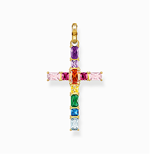 Pendant cross with colourful stones gold plated