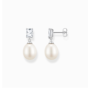 Earrings pearl with white stone silver