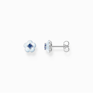 Single earring flower with blue and white stones