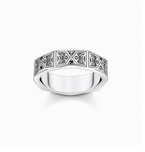 Ring faceted design with black stones silver