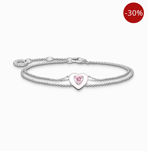 Bracelet heart with pink stones silver