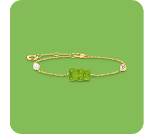 Gold-plated bracelet with green goldbears & freshwater pearl