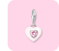 Charm pendant heart with pink stones silver